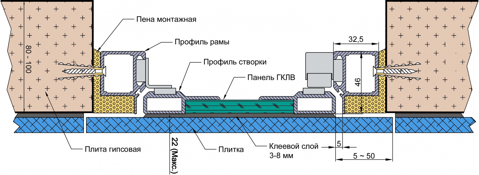 Люк под плитку "Архитектор" (Алкрафт) - Схема установки&nbsp; в стену из кладочных материалов
