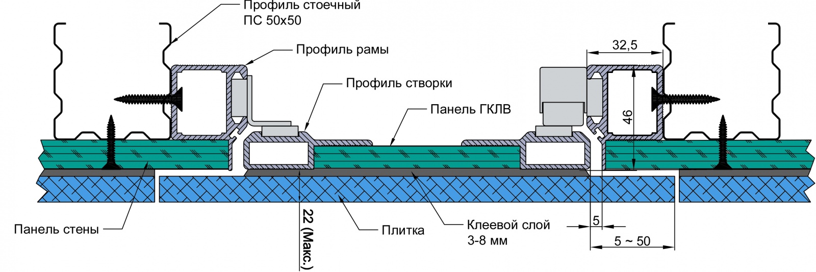 Люк под плитку "Архитектор" (Алкрафт) - Схема установки&nbsp;в стену из гипсокартонных перегородок