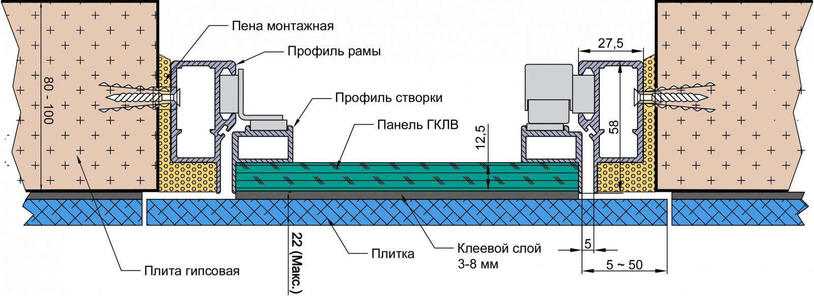 Люк под плитку "Архитектор"&nbsp;усиленная модификация&nbsp;(Алкрафт) - Схема установки в стену из кладочных материалов