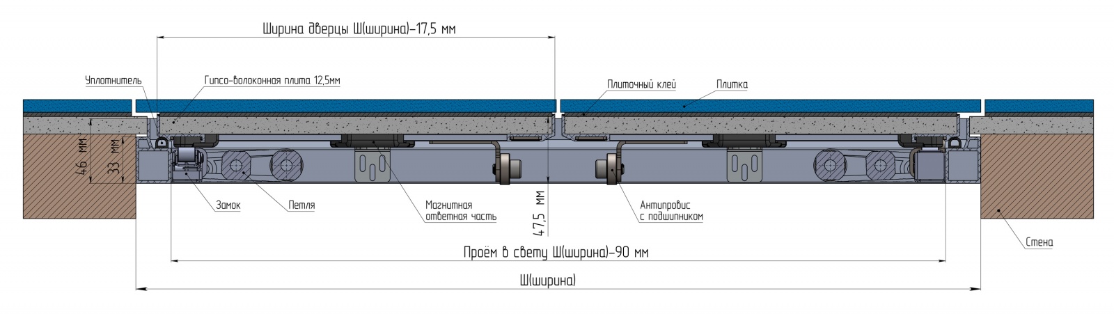 Люк под плитку "Архитектор" 2-дверный (Алкрафт) - Схема установки